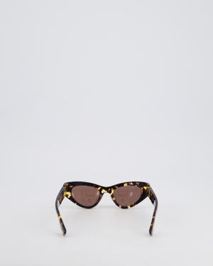 Bottega Veneta Cat-Eye Tortoise Shell Frame Sunglasses With Black Lens