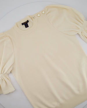 Louis Vuitton Cream Puff Sleeve Fine Knit Top with Logo Button Detail Size S (UK 8)