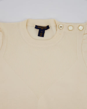 Louis Vuitton Cream Puff Sleeve Fine Knit Top with Logo Button Detail Size S (UK 8)