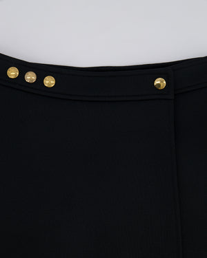 Louis Vuitton Black Mini Skirt with Gold Buttons and Logo Patch Detailing Size FR 38 (UK 10)