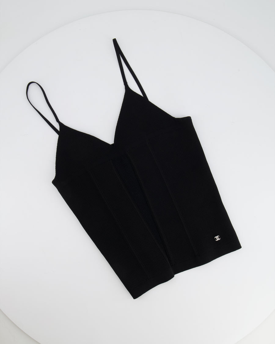 Chanel Black Sleeveless Top with Crystal CC Logo Detail Size FR 36 (UK 8)