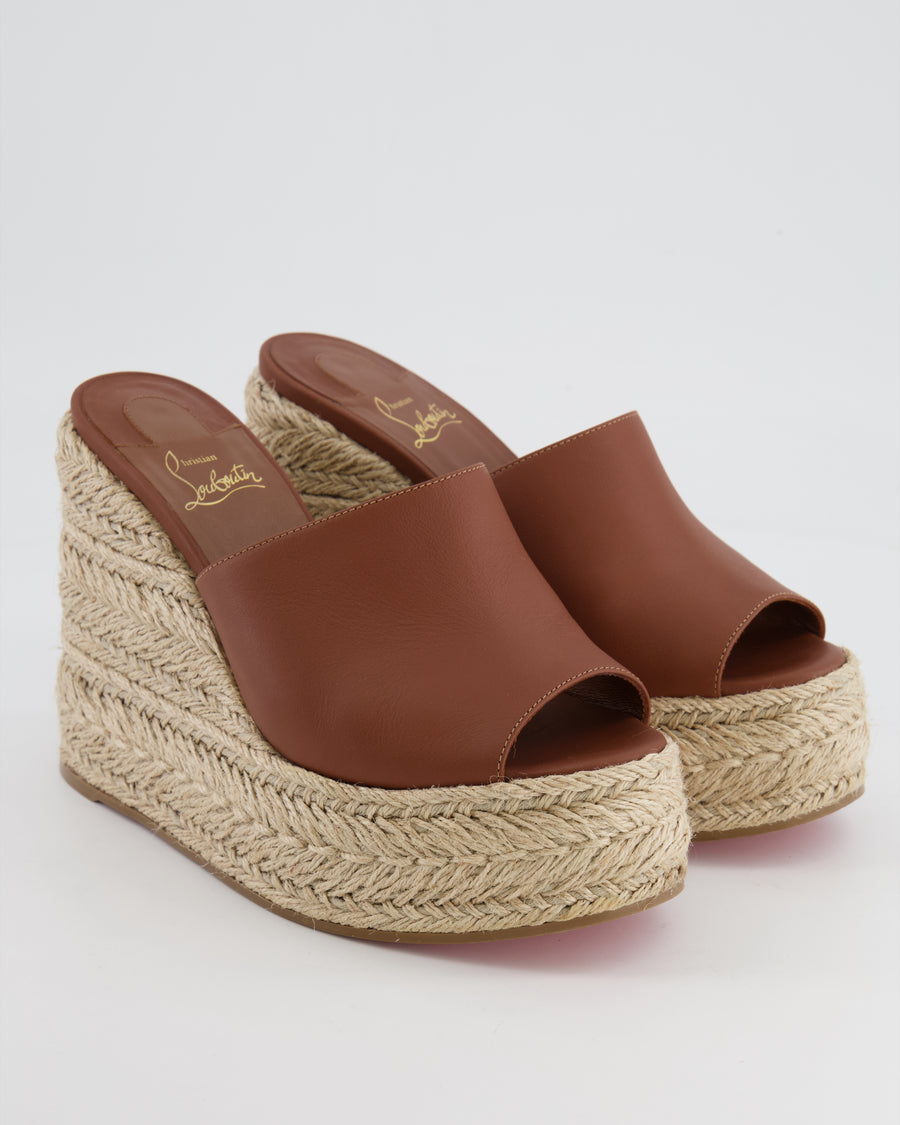 Christian Louboutin Brown Ariella Zeppa Leather Heeled Espadrilles Mules Size EU 39 RRP £690