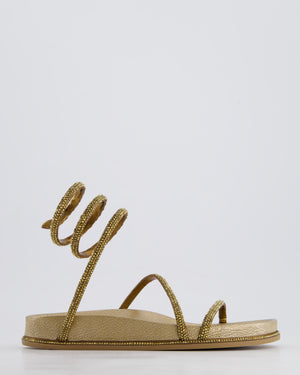 Rene Caovilla Gold Crystal Embellished Sandal with Ankle Strap Size EU 36.5
