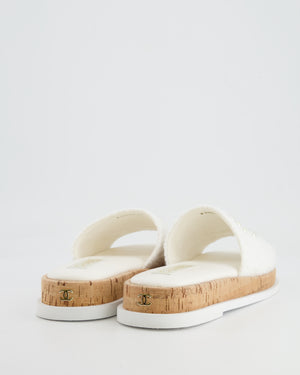 Chanel White Tweed Mules with Pearlescent CC Logo Size EU 40