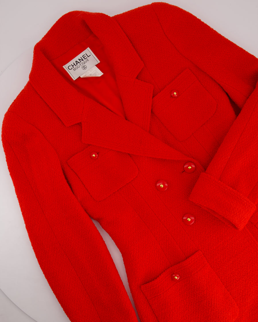 Chanel Red Tweed Jacket with Red and Gold Buttons Size FR 38 (UK 10)
