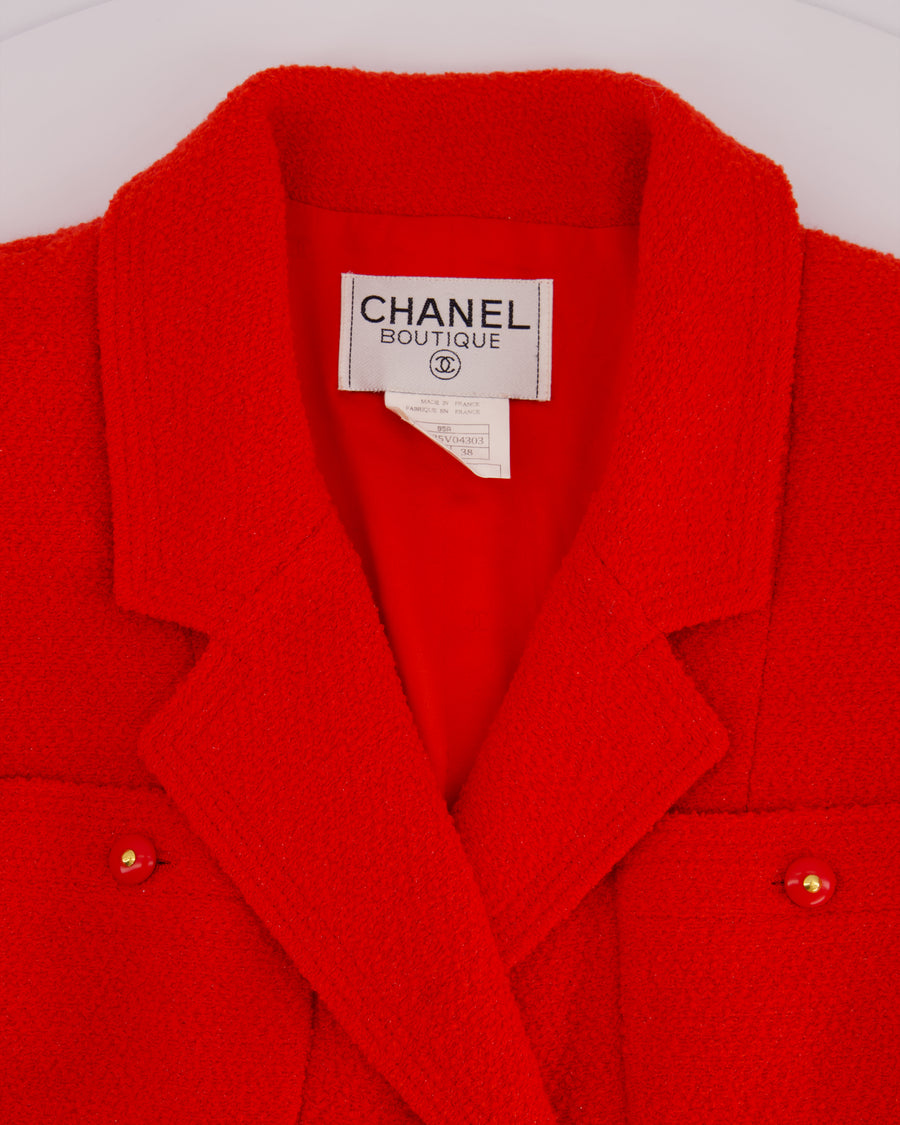 Chanel Red Tweed Jacket with Red and Gold Buttons Size FR 38 (UK 10)