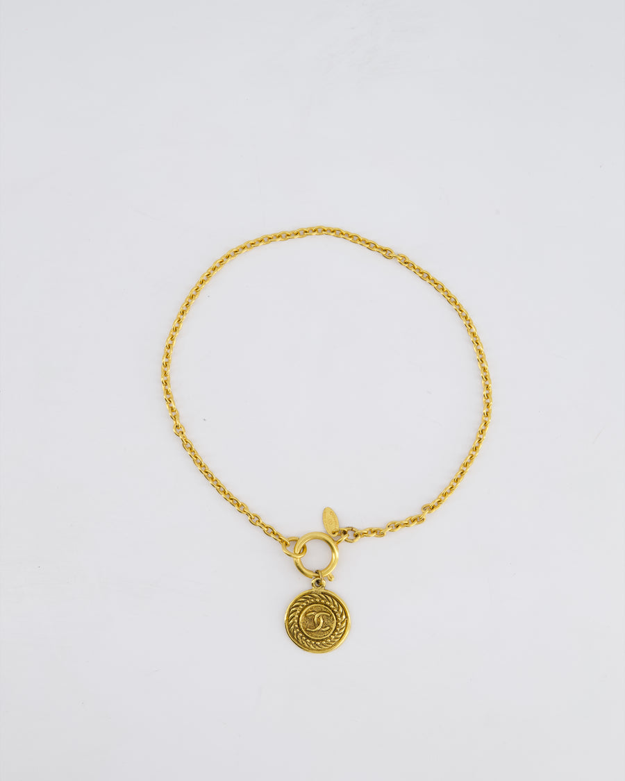 Chanel Vintage Gold Chocker Necklace With CC Medallion Pendant