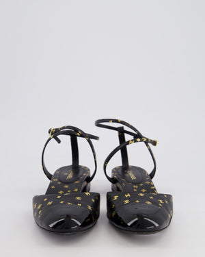 Chanel Black and Metallic Gold CC Logo Leather Flat Sandals Size EU 39.5