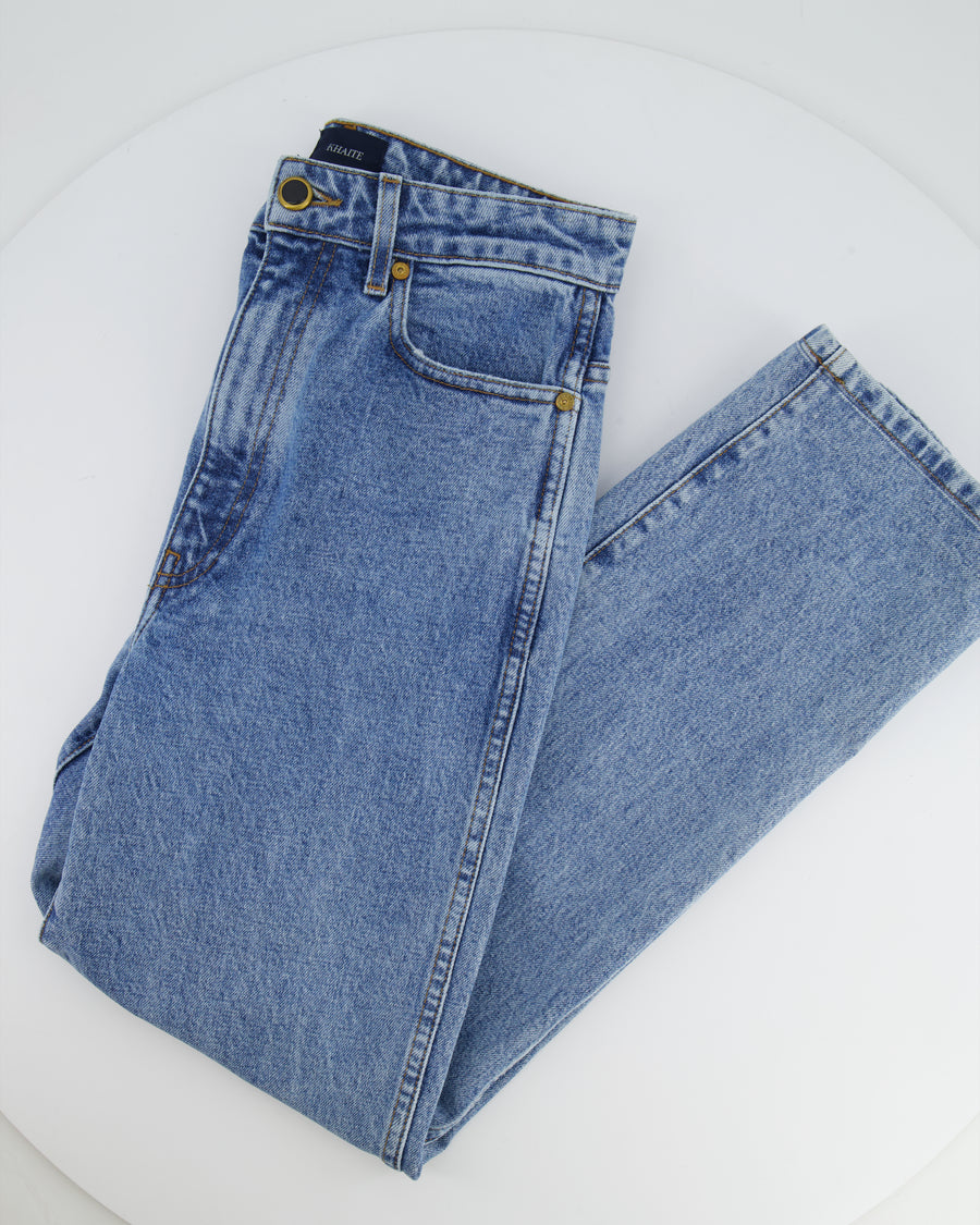 Khaite Blue Denim Straight Leg Jeans with Button Detail Size W 27 (UK 8-10) RRP £450