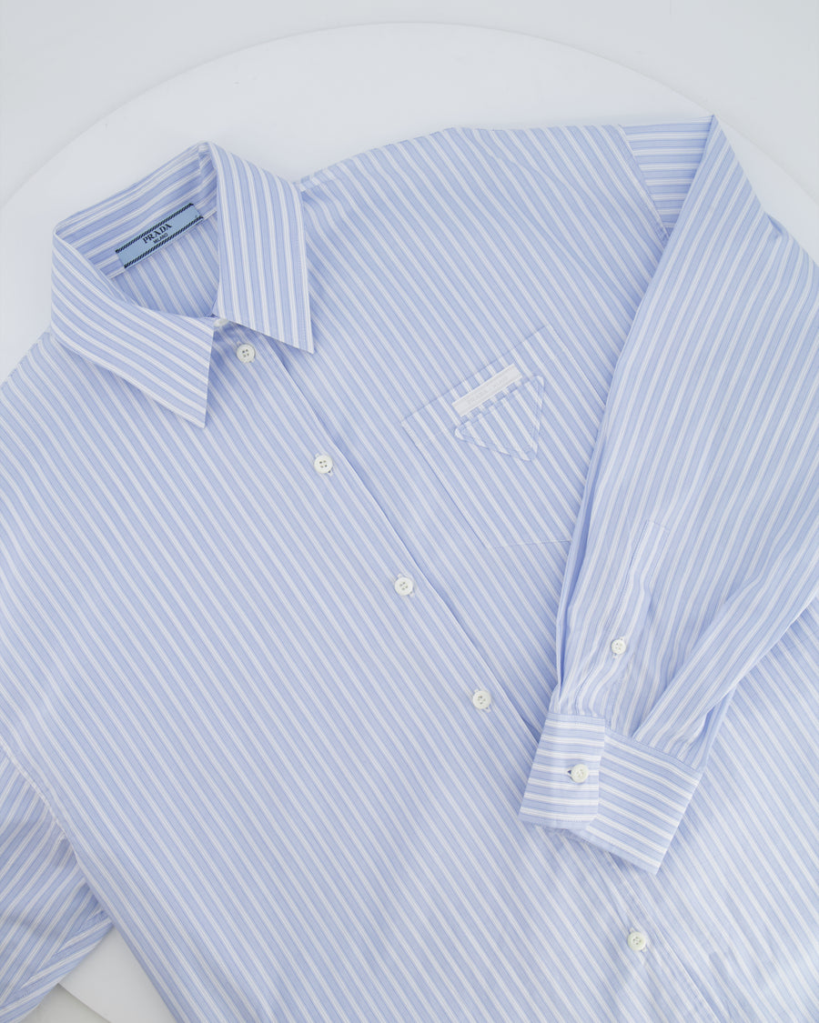 Prada White and Blue Striped Button Down Shirt with Logo Detail Size IT 38 (UK 6)