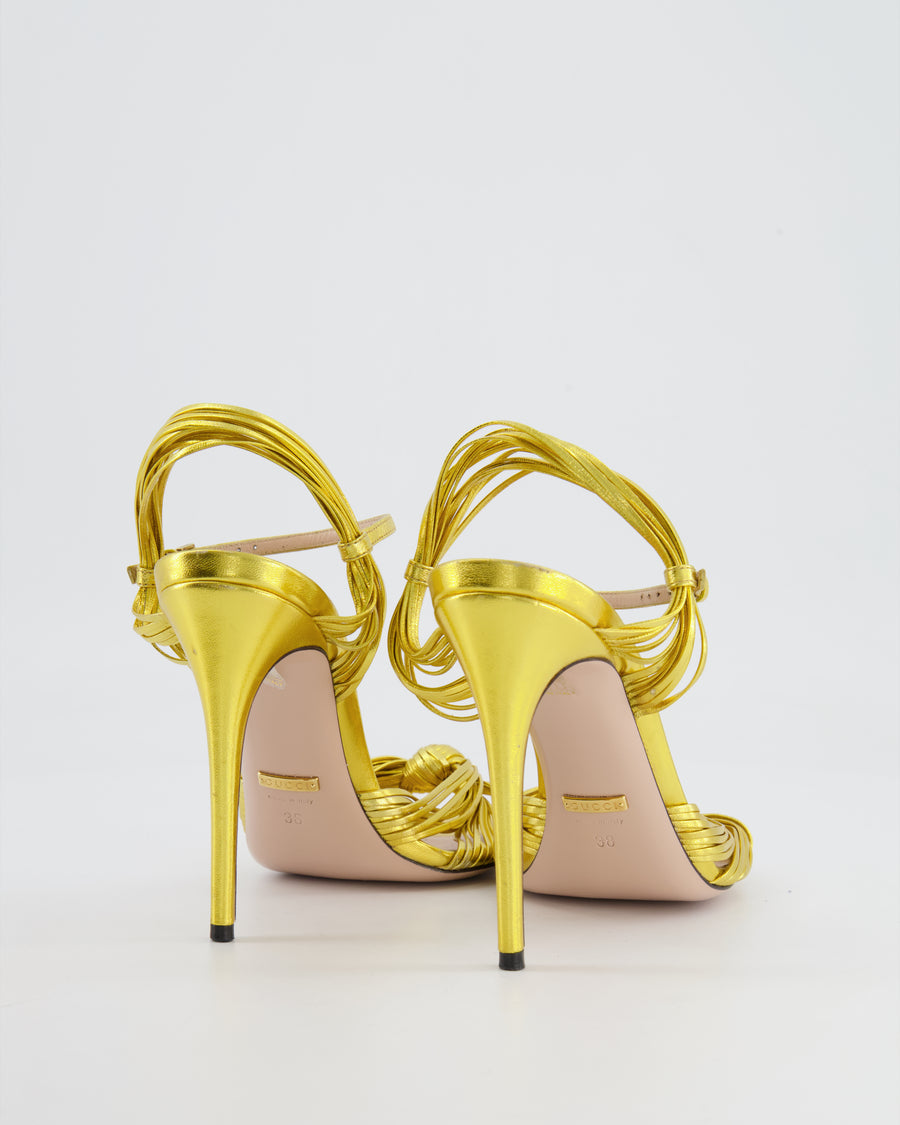 Gucci Metallic Gold Leather Allie Knotted Sandal Heels Size EU 38