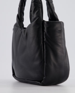 Prada Black Small Padded Leather Tote Bag with Silver Logo Plaque Detail