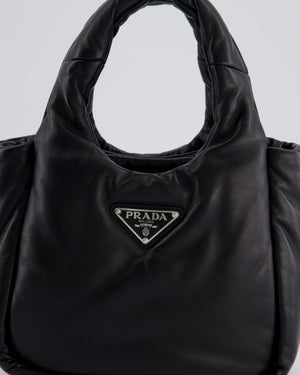 Prada Black Small Padded Leather Tote Bag with Silver Logo Plaque Detail