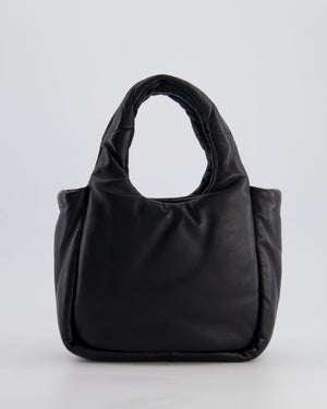 Prada Black Small Padded Leather Tote Bag with Silver Logo Plaque Detail