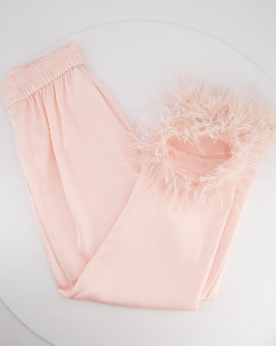 Nadine Merabi Pink Pyjama Trousers with Feather Details Size S (UK 8)
