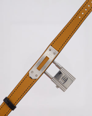 Hermès Kelly Stainless Steel, Diamonds, Black Alligator Crocodile strap and Mother of Pearl 20mm Watch