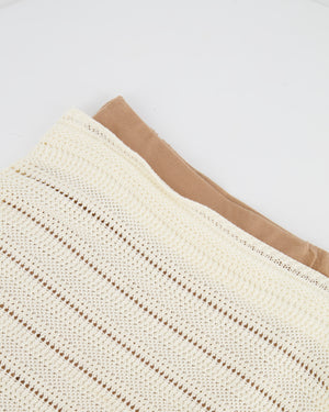 Fendi Cream Crochet Midi Skirt with Black and Brown Trim Detail Size IT 42 (UK 10)