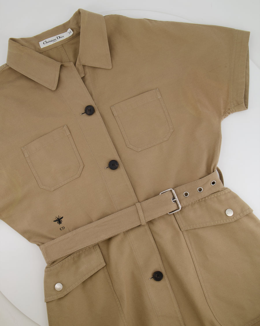 Christian Dior Beige Short-Sleeve Midi Dress with Belt and CD Logo Detail Size FR 42 (UK 14)