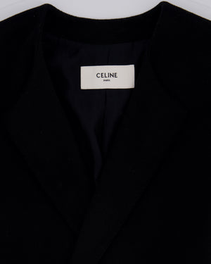 Celine Black Double Breasted Cropped Wool Jacket with Gold Triomphe Logo Button Detail Size FR 34 (UK 6)