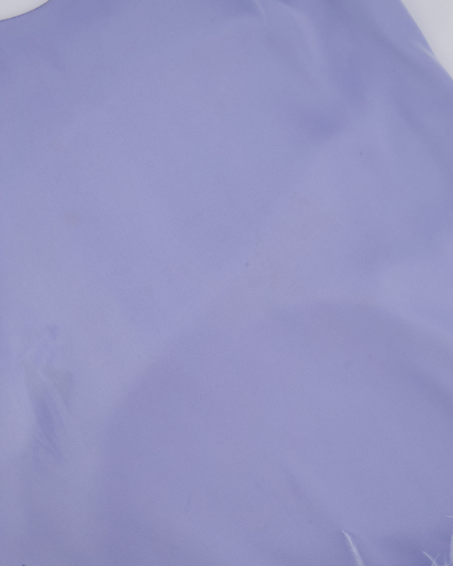Nadine Merabi Lilac Satin Sleeveless Mini Dress With Feather Hem Detail Size Small (UK 8)