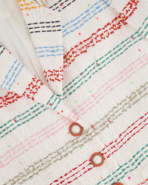 Chanel White and Multicolour Striped Jacket with CC Logo Button Detail Size FR 36 (UK 8) RRP £3980