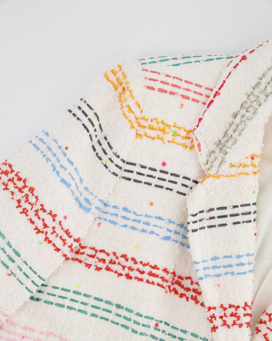 Chanel White and Multicolour Striped Jacket with CC Logo Button Detail Size FR 36 (UK 8) RRP £3980