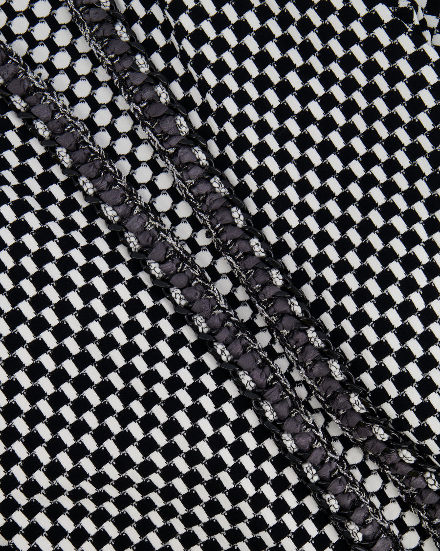 Chanel White and Black Checkered Coat with Trim Detailing Size FR 34 (UK 6) RRP £4,100