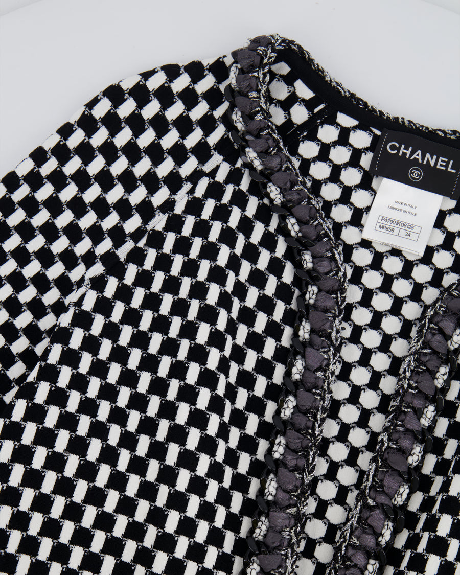 Chanel White and Black Checkered Coat with Trim Detailing Size FR 34 (UK 6) RRP £4,100