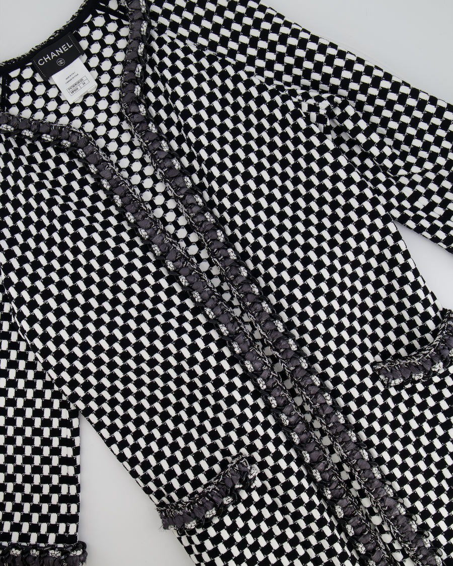 Chanel White and Black Checkered Coat with Trim Detailing Size FR 34 (UK 6) RRP £4,100