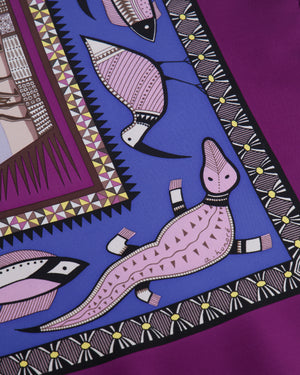Hermès Purple and Blue 'Vie du Fleuve' Printed Silk Scarf 90x90cm