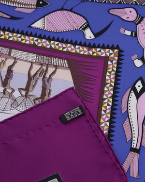Hermès Purple and Blue 'Vie du Fleuve' Printed Silk Scarf 90x90cm