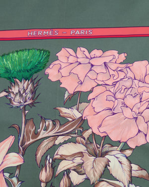 Hermès Green & Pink 'Regina' Floral Printed Silk Scarf 90x90cm