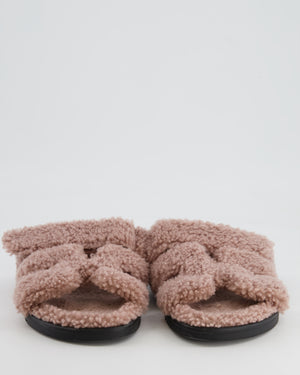 Hermès Dusty Pink Teddy Shearling Chypre Sandals Size EU 38.5
