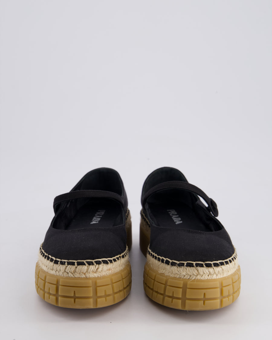 Prada Black Satin Mary-Jane Raffia Ballet Flats Size EU 38.5
