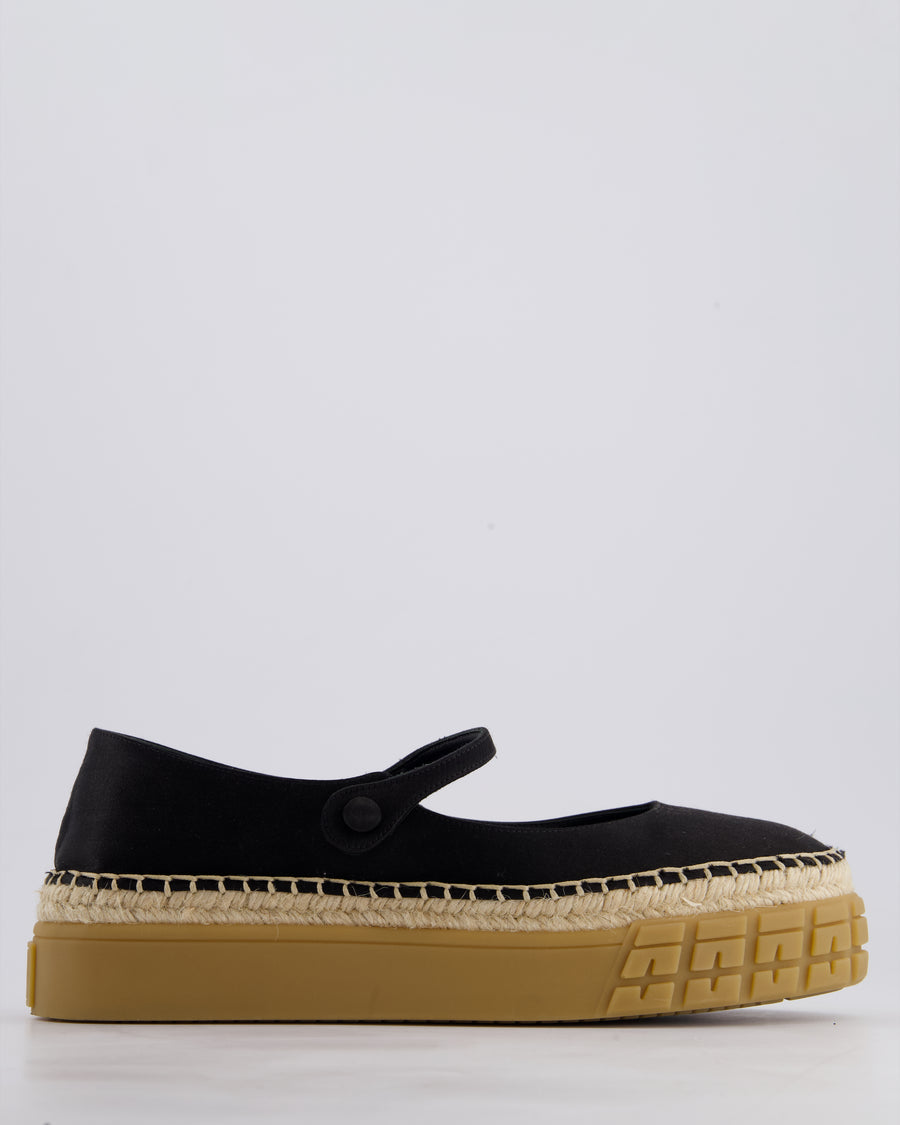 Prada Black Satin Mary-Jane Raffia Ballet Flats Size EU 38.5