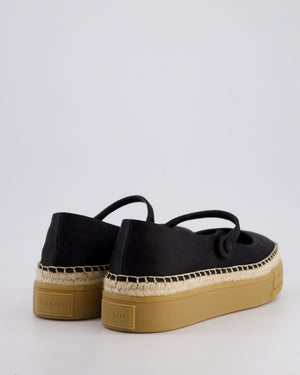 Prada Black Satin Mary-Jane Raffia Ballet Flats Size EU 38.5