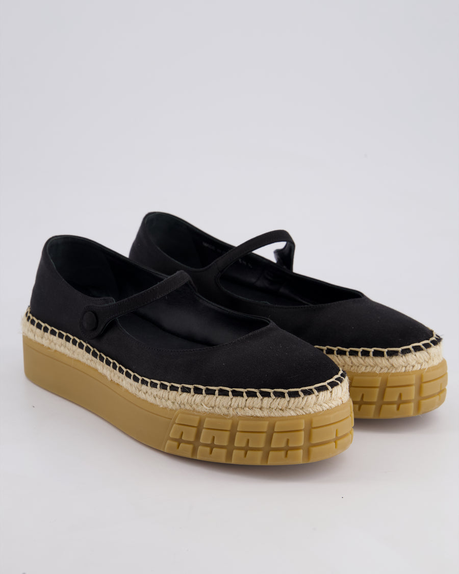 Prada Black Satin Mary-Jane Raffia Ballet Flats Size EU 38.5