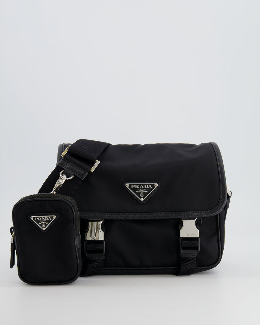 Prada Black Re-Nylon and Saffiano Leather Shoulder Bag with Removable Pouch RRP £1,750