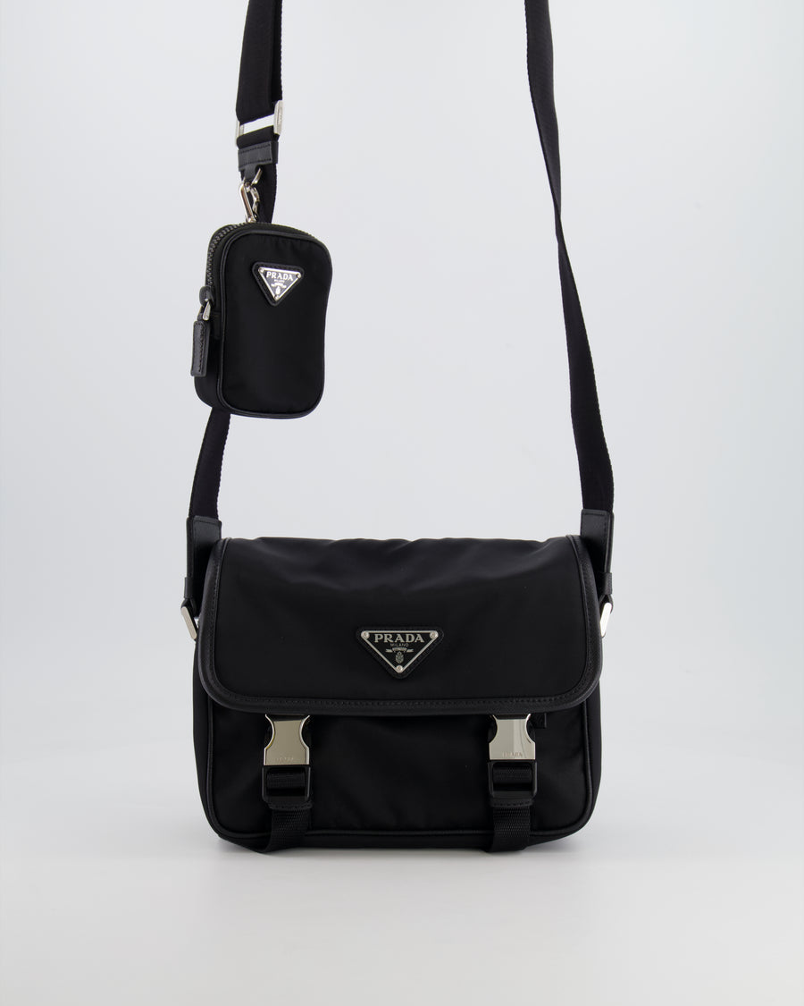 Prada Black Re-Nylon and Saffiano Leather Shoulder Bag with Removable Pouch RRP £1,750