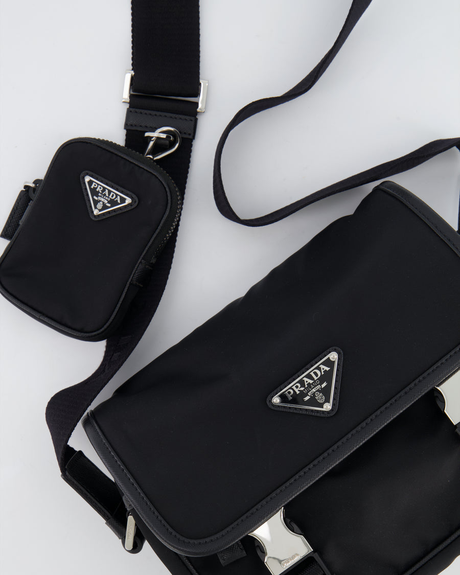 Prada Black Re-Nylon and Saffiano Leather Shoulder Bag with Removable Pouch RRP £1,750