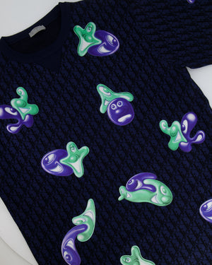Christian Dior x Kenny Scharf Blue Dior Oblique T-Shirt with Purple and Green Appliqués Size XL (UK 42) RRP £1,100