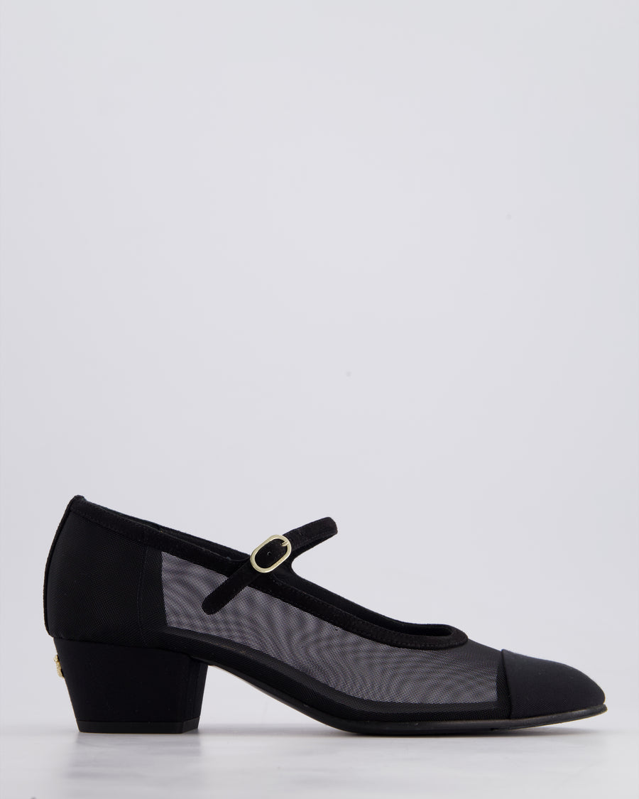 Chanel Black Mesh Mary Jane Shoes with Champagne Gold CC Logo Detail Size EU 39