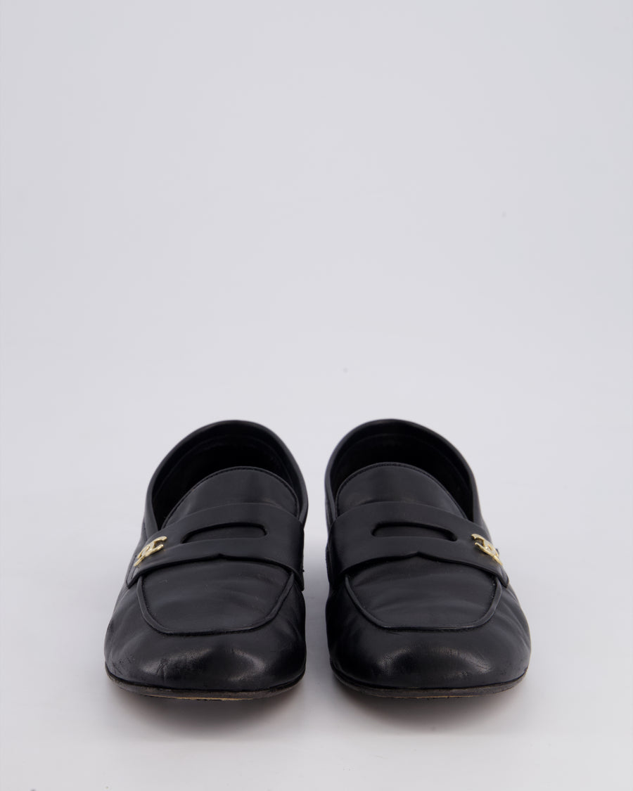 Chanel SS21 Black CC Lambskin Penny Loafers Size EU 38