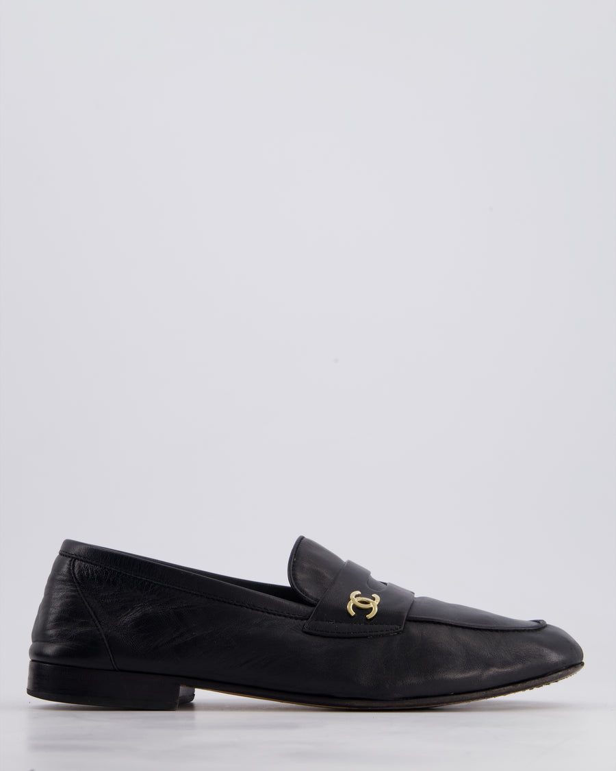 Chanel SS21 Black CC Lambskin Penny Loafers Size EU 38
