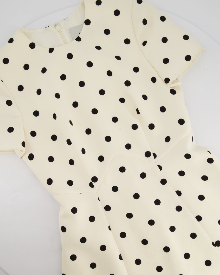 Valentino White Crepe De Chine Short Sleeve Mini Dress with Black Polkadot Details Size IT 38 (UK 6)