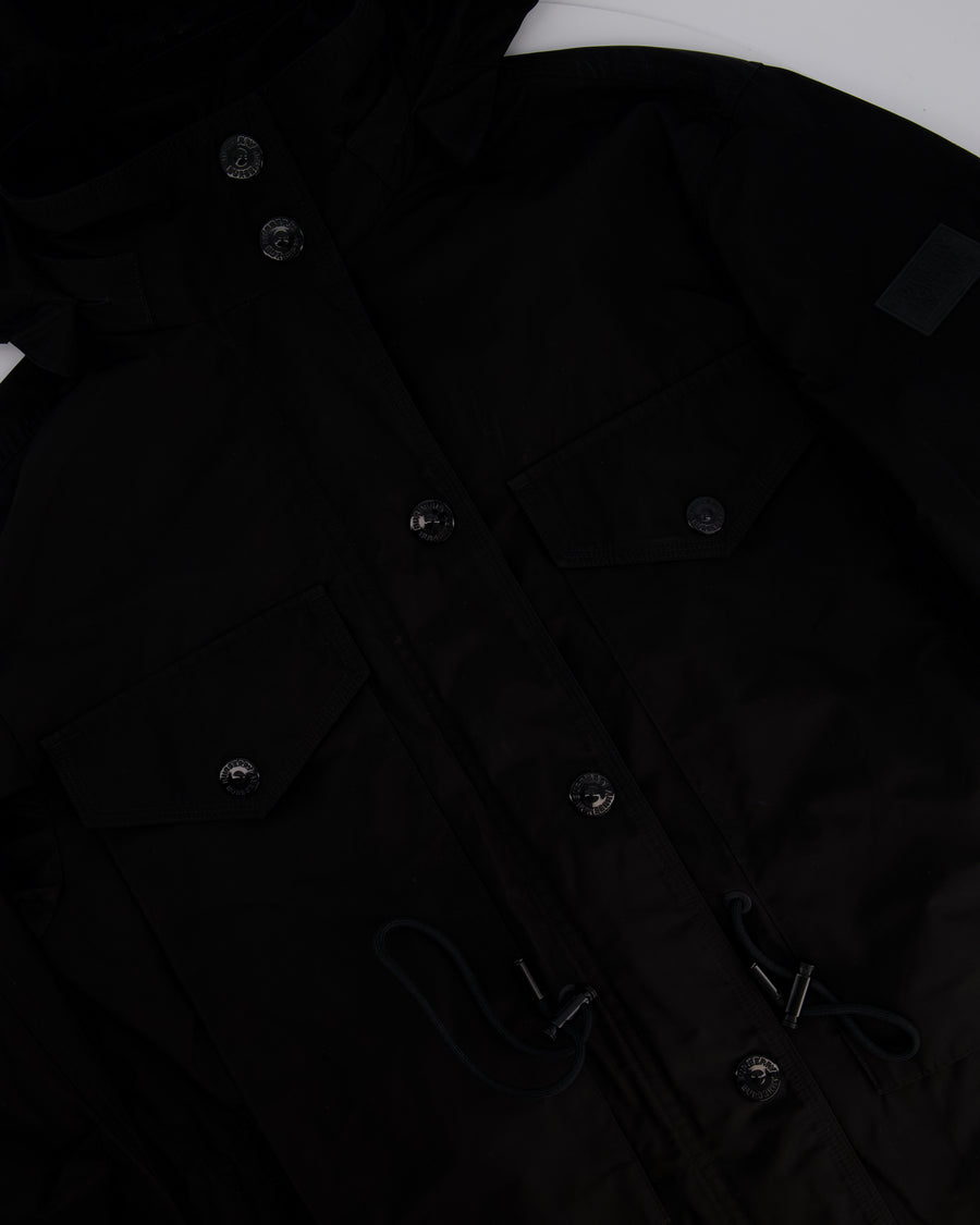Burberry Black Nylon Trench Coat with Draw Strings Detail Size UK 6