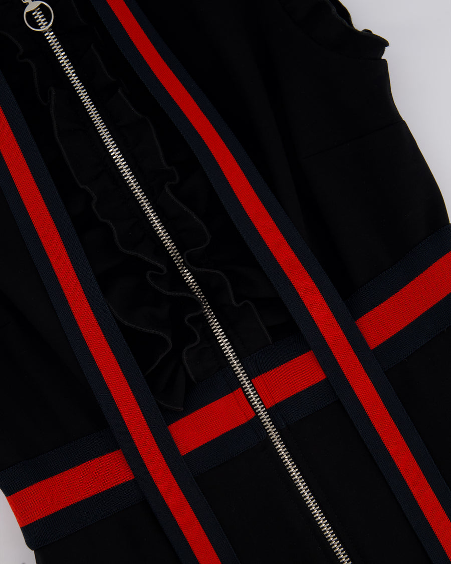 Gucci Black Sleeveless Ruffled Mini Dress with Red and Navy Tassel Detail Size M (UK 10)