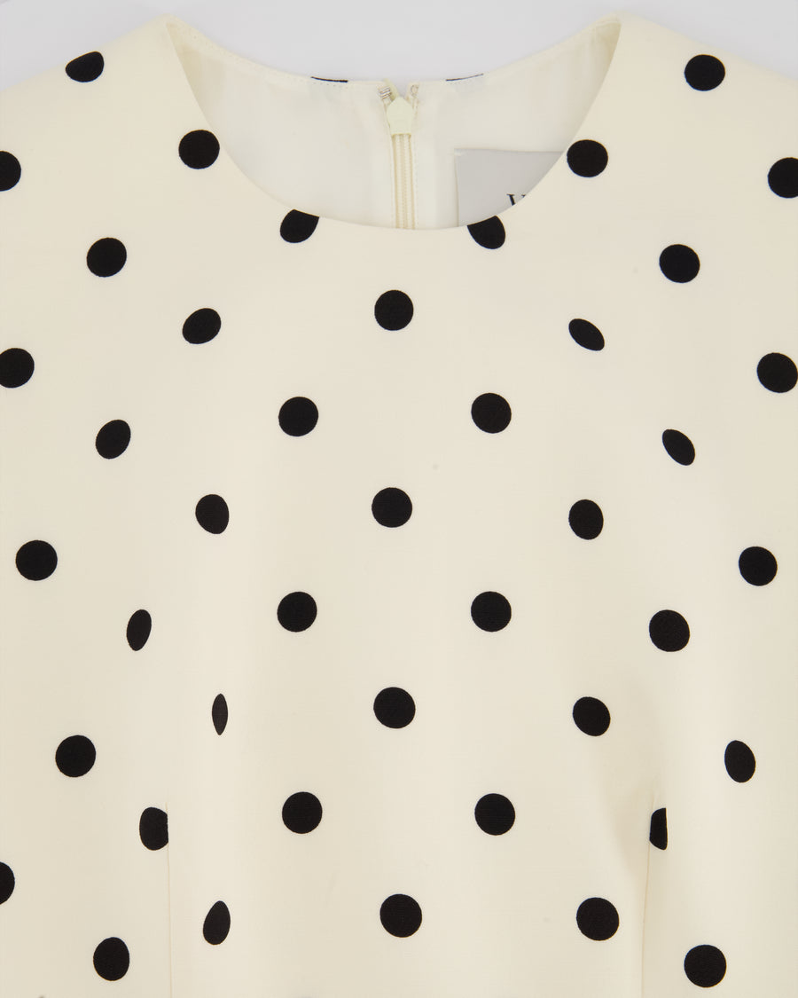 Valentino White Crepe De Chine Short Sleeve Mini Dress with Black Polkadot Details Size IT 38 (UK 6)