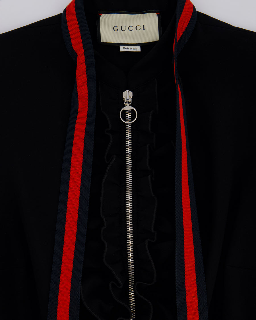 Gucci Black Sleeveless Ruffled Mini Dress with Red and Navy Tassel Detail Size M (UK 10)