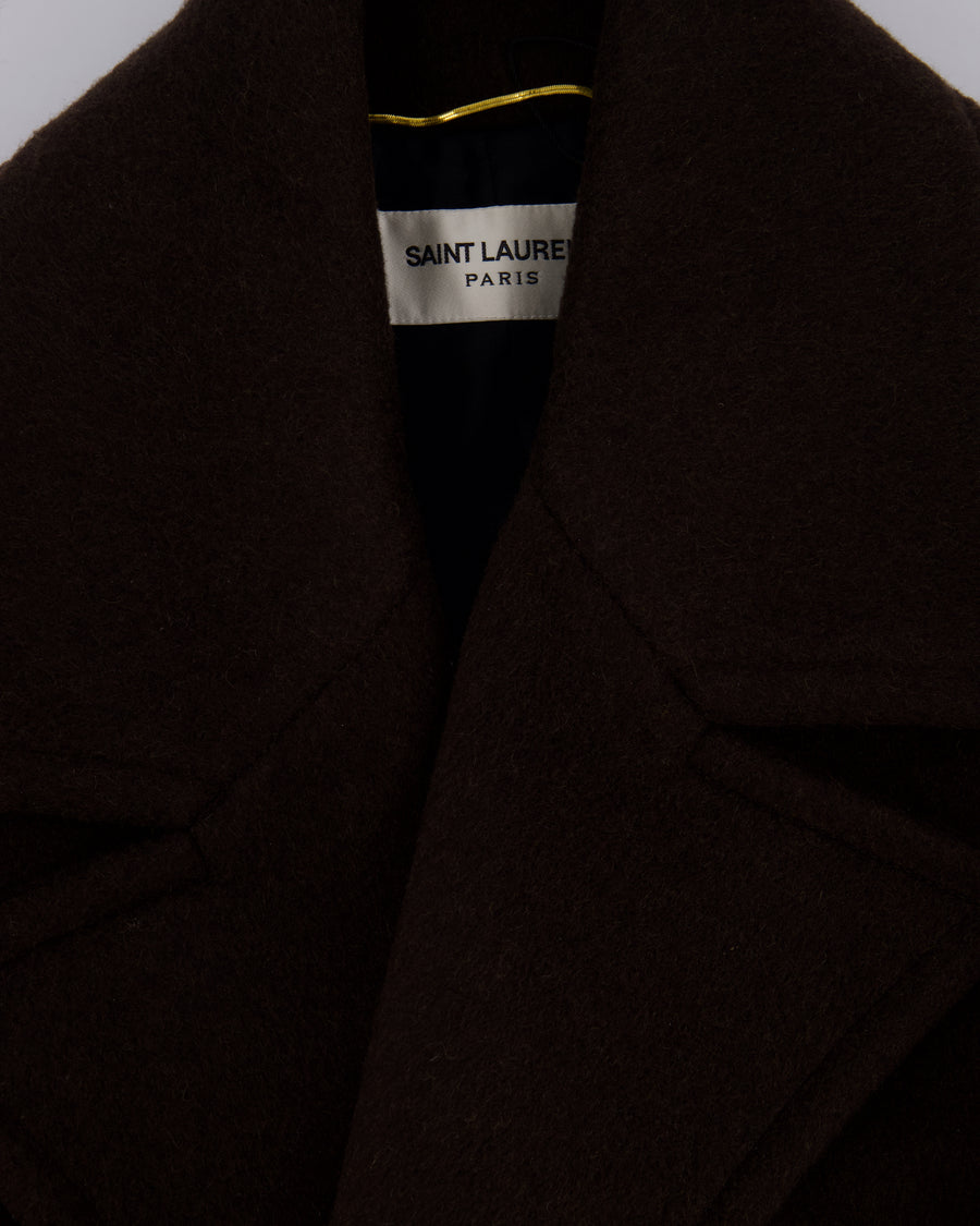 Saint Laurent Brown Cashmere Double Breasted Coat with Padded Shoulder Details Size FR 36 (UK 8)